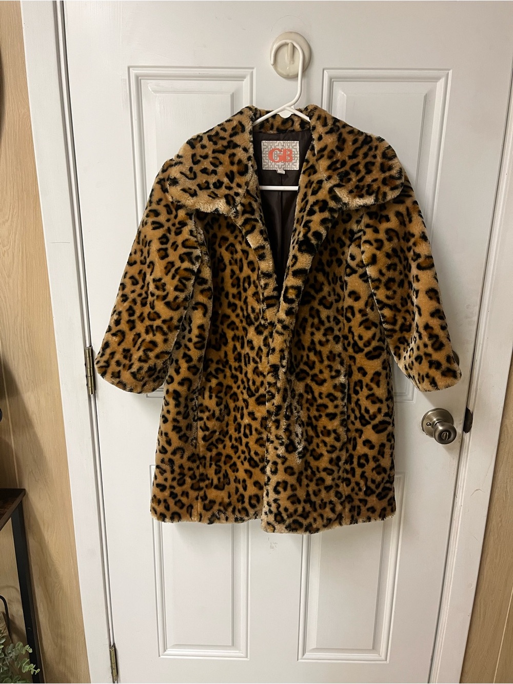 Gianni Bini Leopard Print Faux Fur Peacoat - Camel/Black